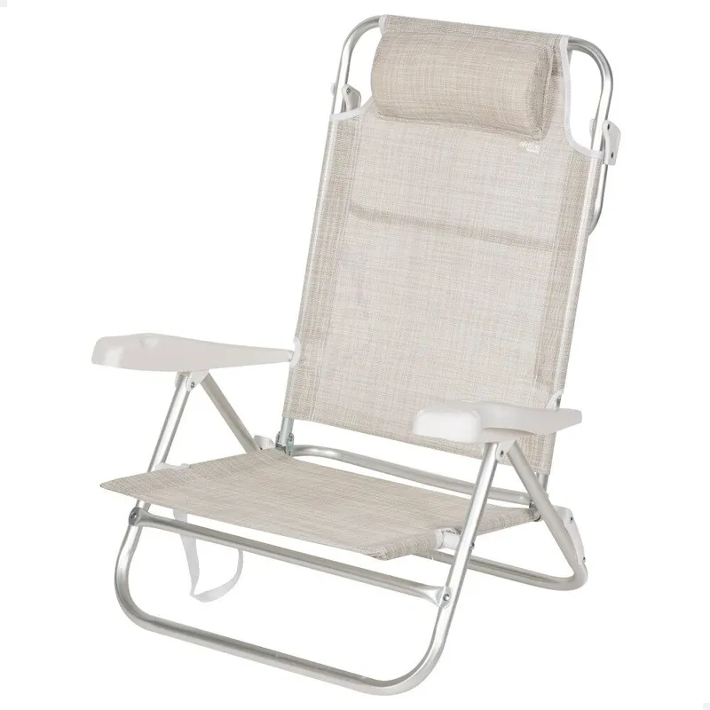 Aktive Silla de playa plegable y reclinable 8 posiciones azul c/cojín y asas mano - Jardín