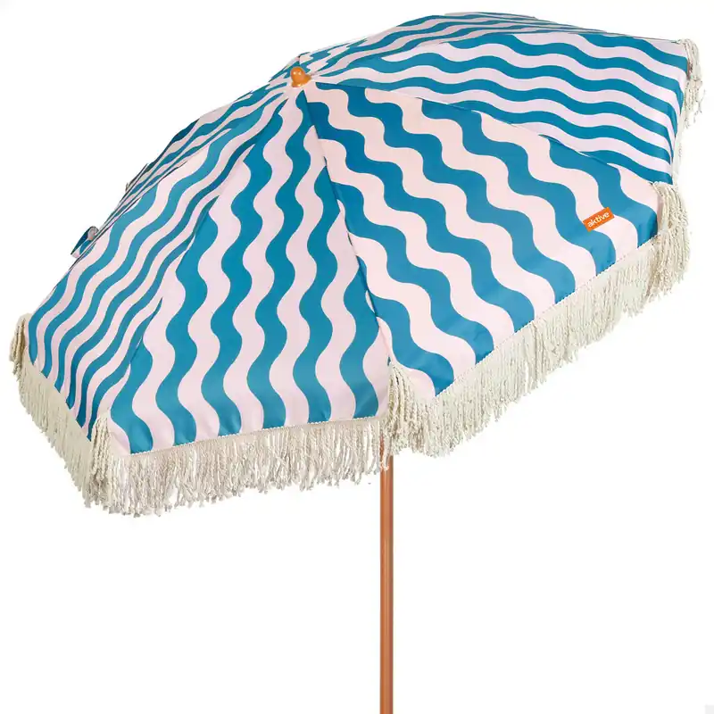 Aktive Sombrilla de playa 8 varillas 200 cm ondas marinas con flecos - Jardín