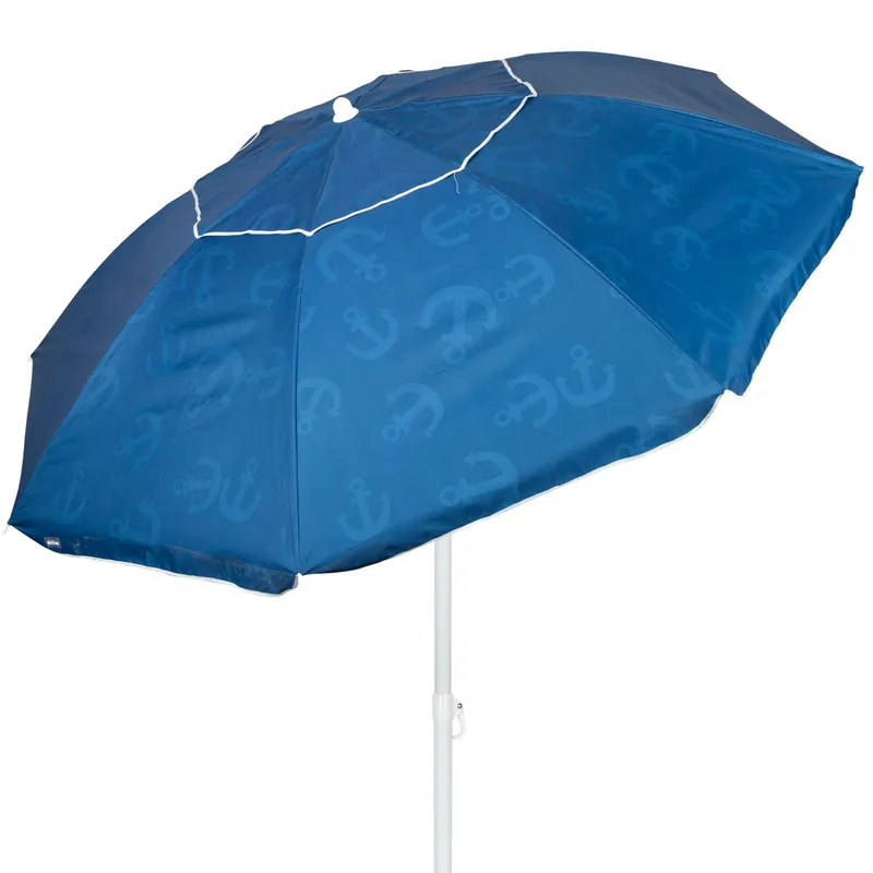 Aktive Sombrilla de playa antiviento 8 varillas 220 cm azul con estampado anclas - Jardín