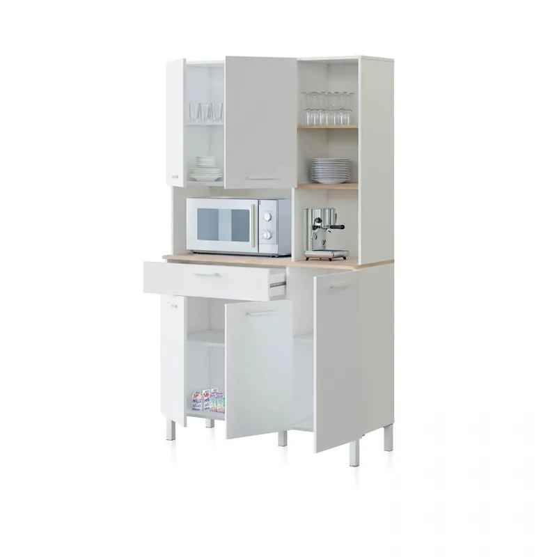 Alacena cocina Colin 5 Puertas Blanco Artik (Blanco Mate) - Roble Canadian 108 x 186 x 40 cm