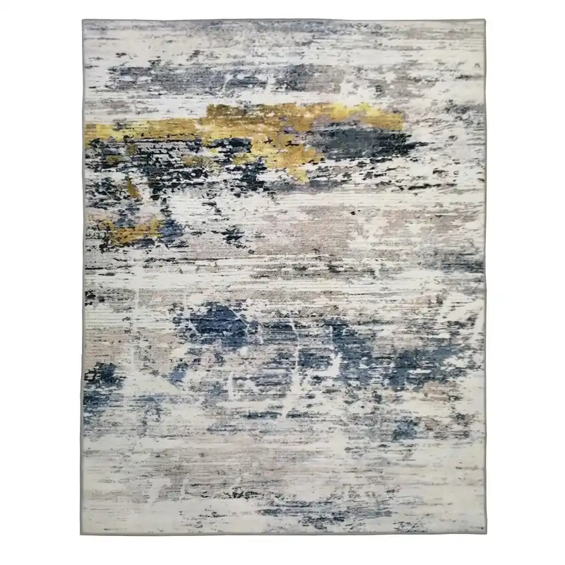 Alfombra poliéster lavable SOFT 120x170cm azul, gris y dorado - Textil