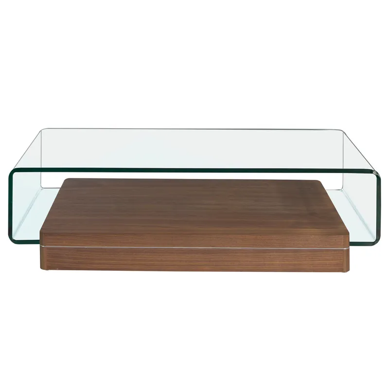 ANGEL CERDA Mesa centro rectangular cristal templado y nogal - Muebles