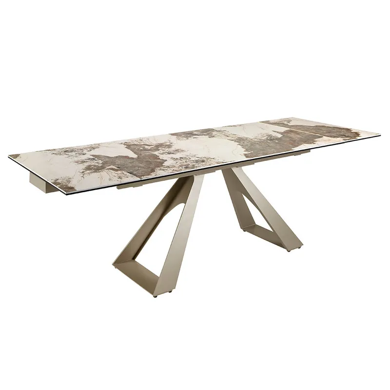 ANGEL CERDA Mesa comedor extensible rectangular mármol porcelánico y acero gris taupé - Muebles