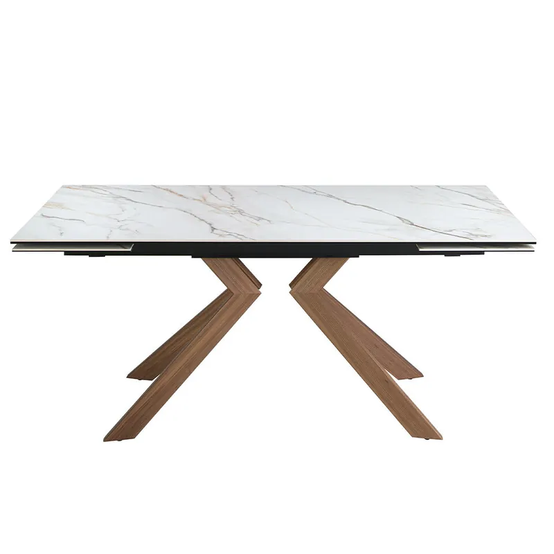ANGEL CERDA Mesa comedor extensible rectangular mármol porcelánico y acero efecto nogal - Muebles