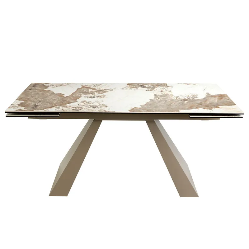 ANGEL CERDA Mesa comedor extensible rectangular mármol porcelánico y acero gris taupé - Muebles
