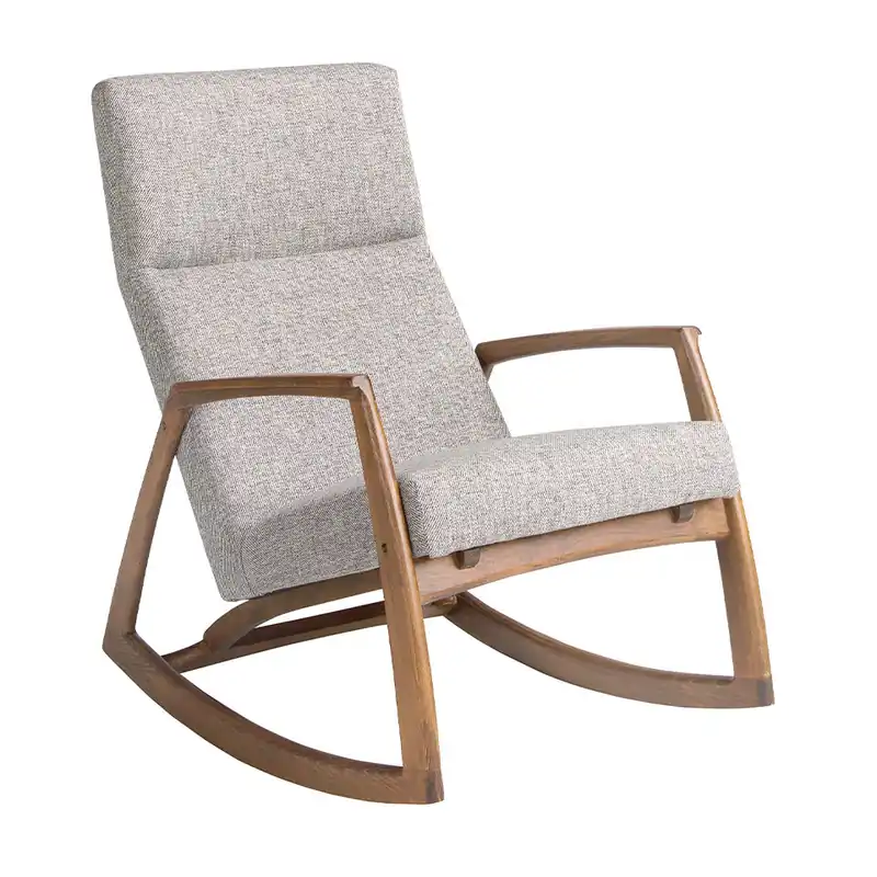 Sillón mecedora con reposabrazos de diseño moderno tapizado en tela color gris. - Sofás sillones puffs
