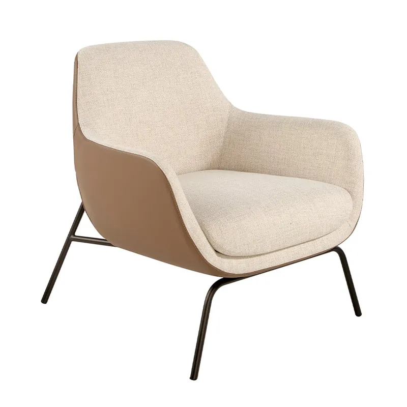 ANGEL CERDA Sillón tela crema y polipiel marrón - Sofás sillones puffs