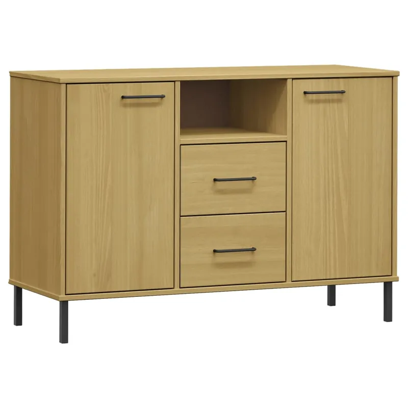 vidaXL Zapatero patas de metal OSLO madera maciza marrón 113x40x77 cm - Muebles