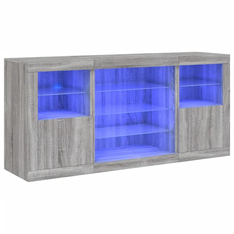 vidaXL Aparador con luces LED gris hormigón 142,5x37x67 cm - Muebles