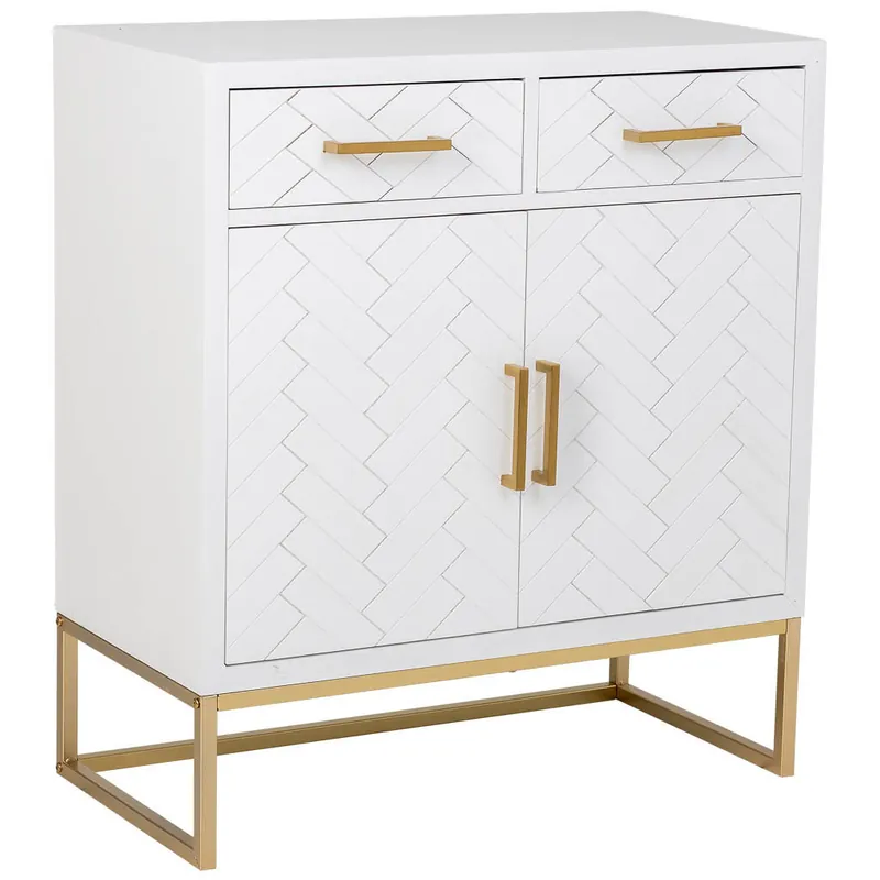 Aparador 2 cajones y 2 puertas de madera y metal blanco 80x39.5x89 - Muebles