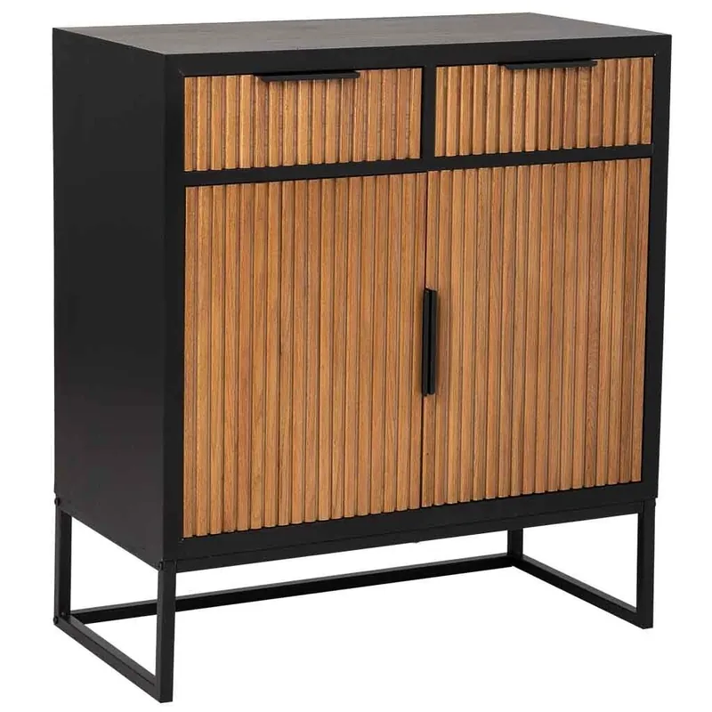 Aparador 2 cajones y 2 puertas de madera y metal negro 80x39.5x89 - Muebles
