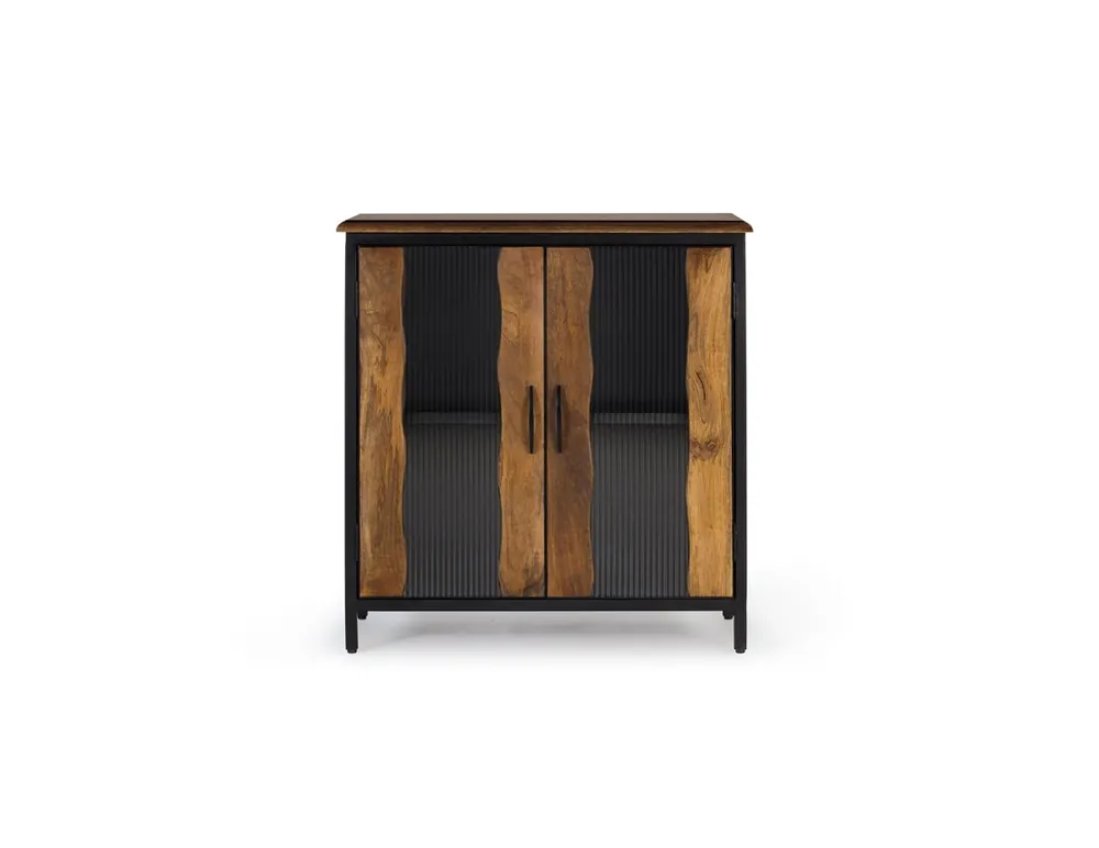 Aparador 2 puertas de estilo industrial fabricado en madera de mango y metal. Color Negro/Marrón de 90x37x87 cm - Muebles