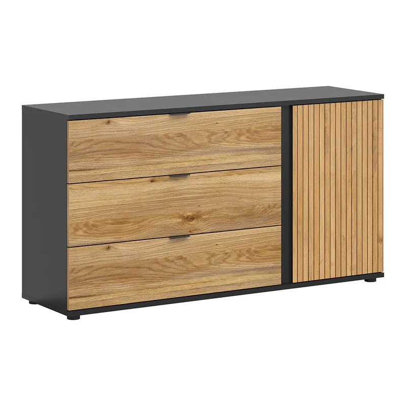 Aparador 3 cajones 1 puerta Pia Negro y Madera - Muebles