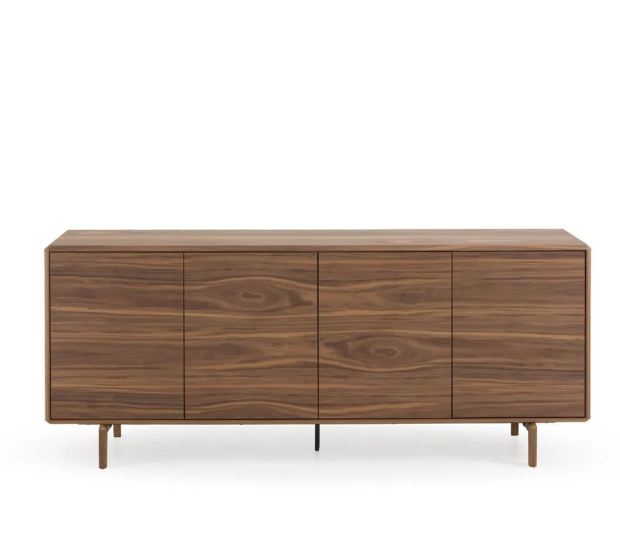 Aparador 4 puertas chapado en nogal con patas de madera - Muebles