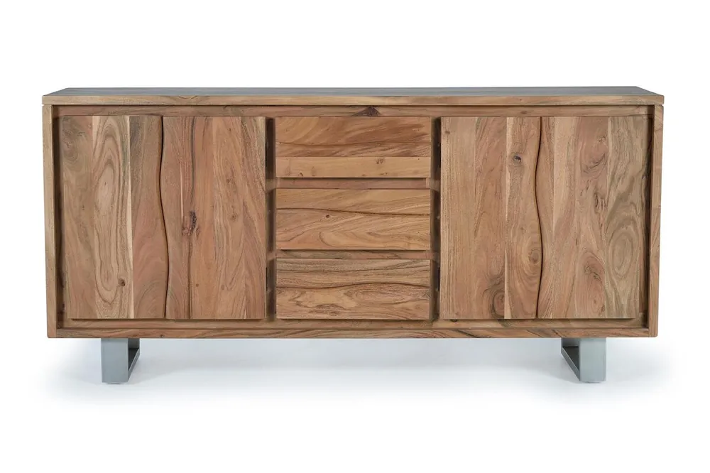 Aparador 4 puertas y 3 cajones en madera de acacia, Marrón 82x45x172 cm - Giner y Colomer