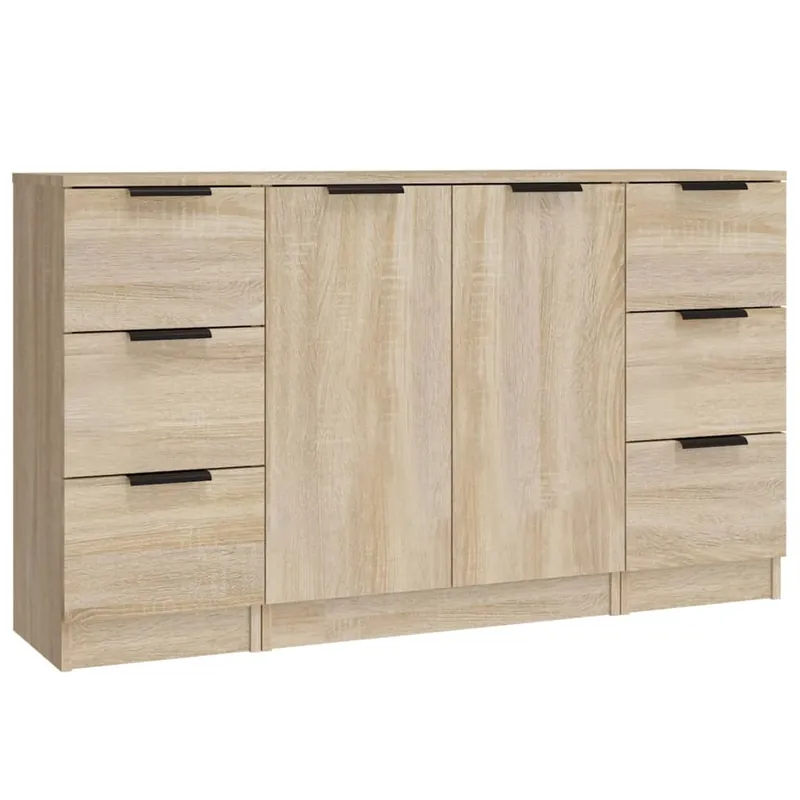 vidaXL Aparadores 3 piezas madera contrachapada gris cemento - Muebles