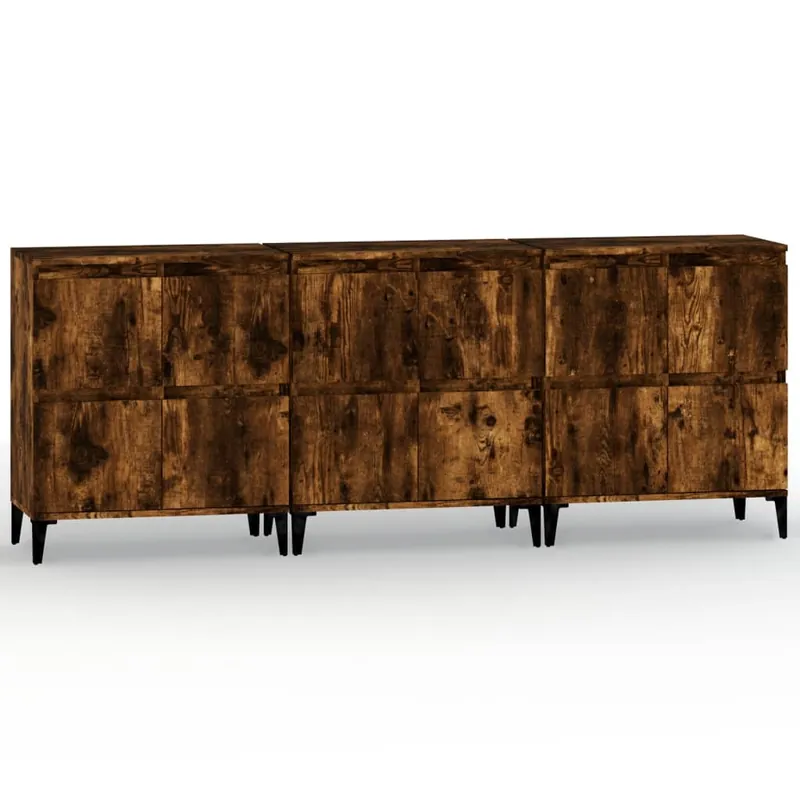 vidaXL Aparadores 3 uds madera contrachapada roble ahumado 60x35x70 cm - Muebles