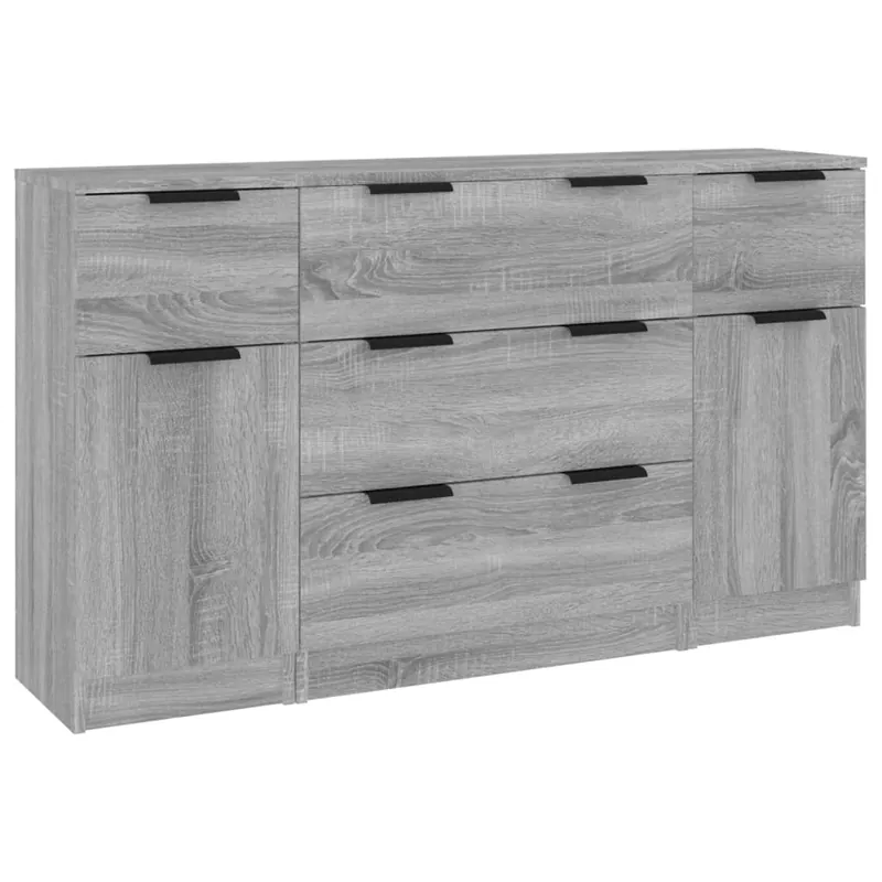 vidaXL Set de aparador 3 piezas madera contrachapada gris sonoma - Muebles