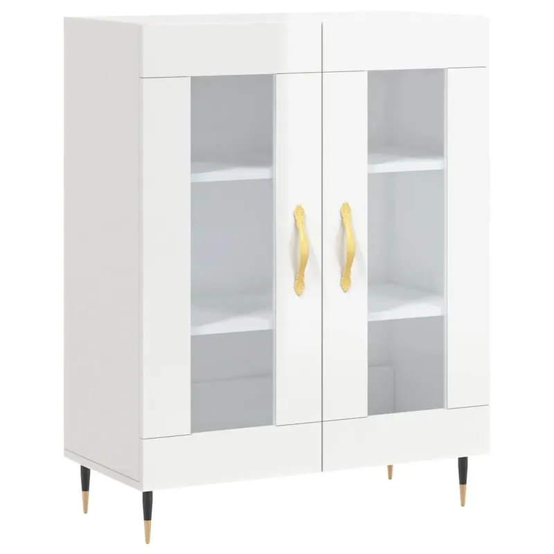 vidaXL Aparador de madera contrachapada blanco brillante 69,5x34x90 cm - Muebles