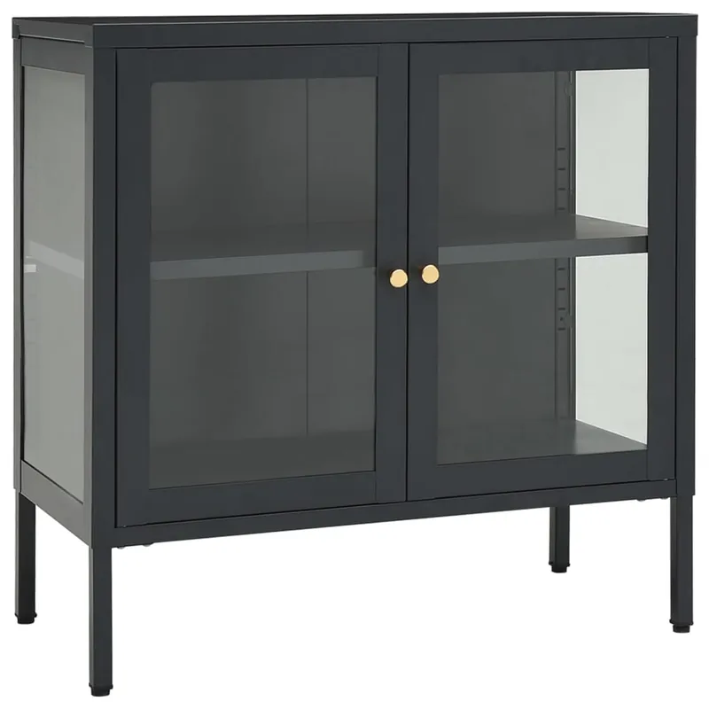 vidaXL Aparador de acero y vidrio negro 70x35x70 cm - Muebles