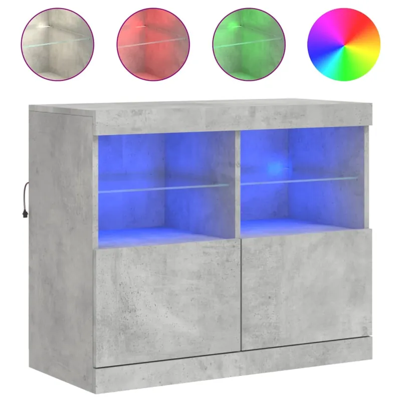 vidaXL Aparador con luces LED gris hormigón 81x37x67 cm - Muebles