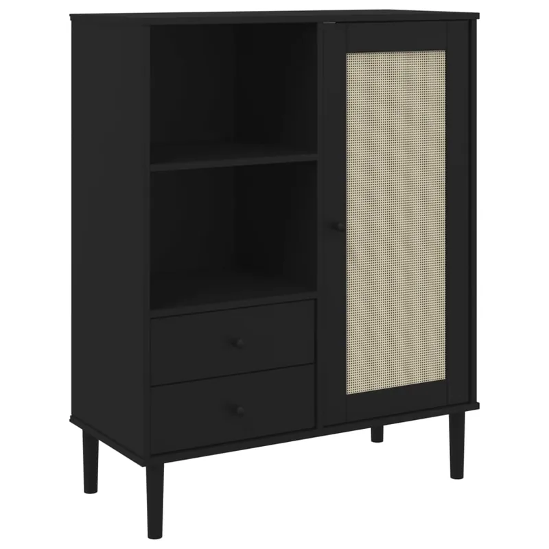 vidaXL Aparador alto SENJA aspecto de ratán madera blanco 90x40x112 cm - Muebles