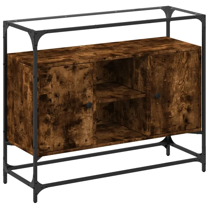vidaXL Aparador cristal y madera ingeniería roble ahumado 98x35x81 cm - Muebles