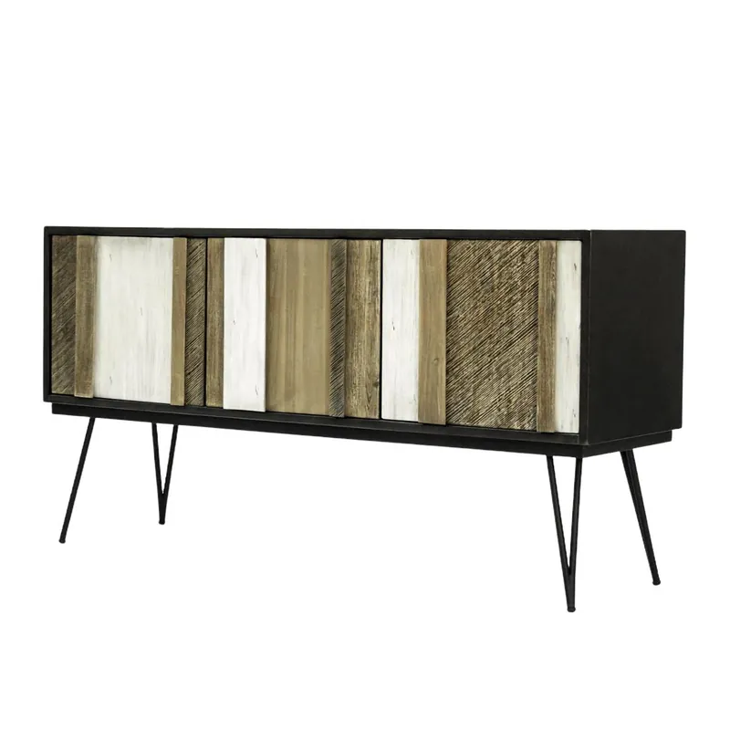 Aparador ADESSO, de color beige y negro, de estilo retro, mide 80x155x45 cm, tiene 3 puertas y 2 estantes - Muebles