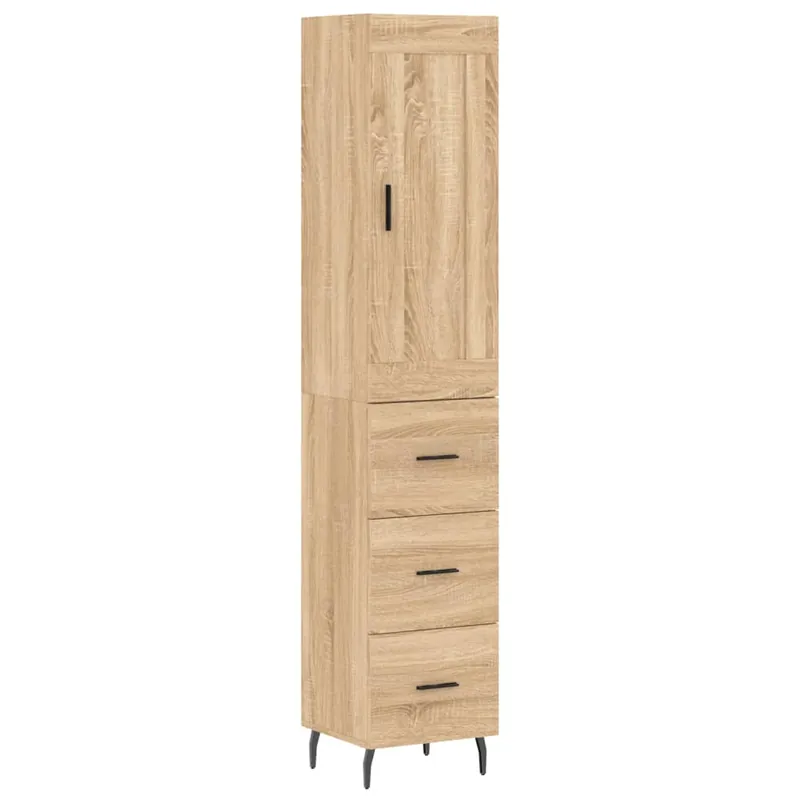 Aparador - Mueble de almacenamiento de madera contrachapada roble ahumado 34,5x34x180 cm es3004