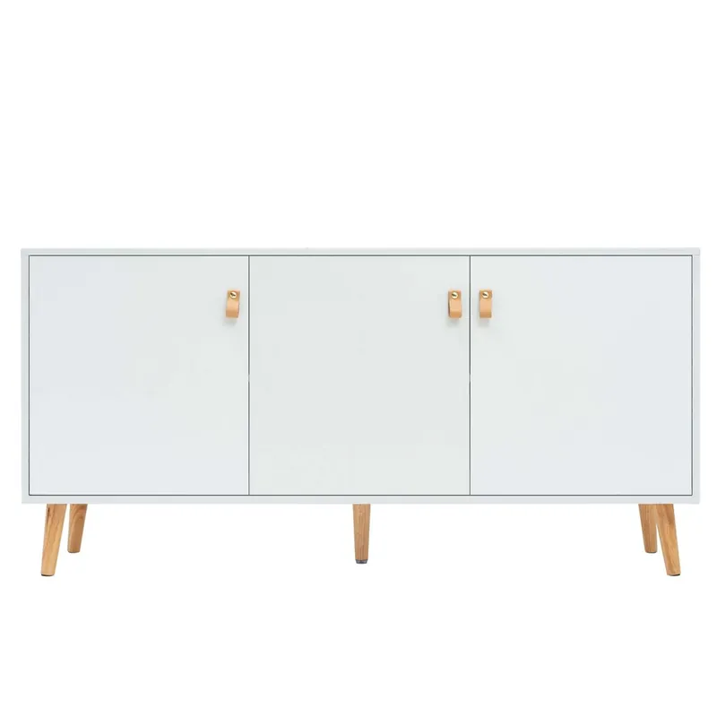 Anzio Aparador de salón con 3 Puertas y Patas de madera de pino 140x68x35 cm Color Blanco mate - Muebles
