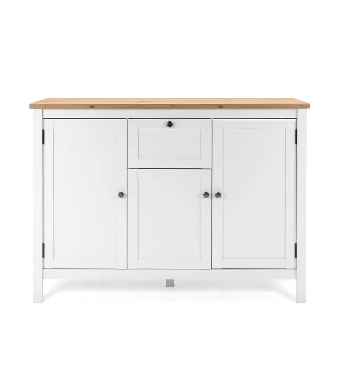Aparador 3 puertas 1 cajón 120 cm - Acabado blanco y madera
