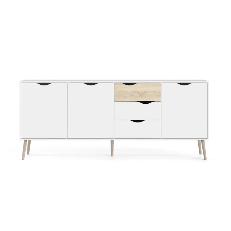 Aparador 3 puertas, 3 cajones blanco y roble decorativo L195,7 cm - BILLUND