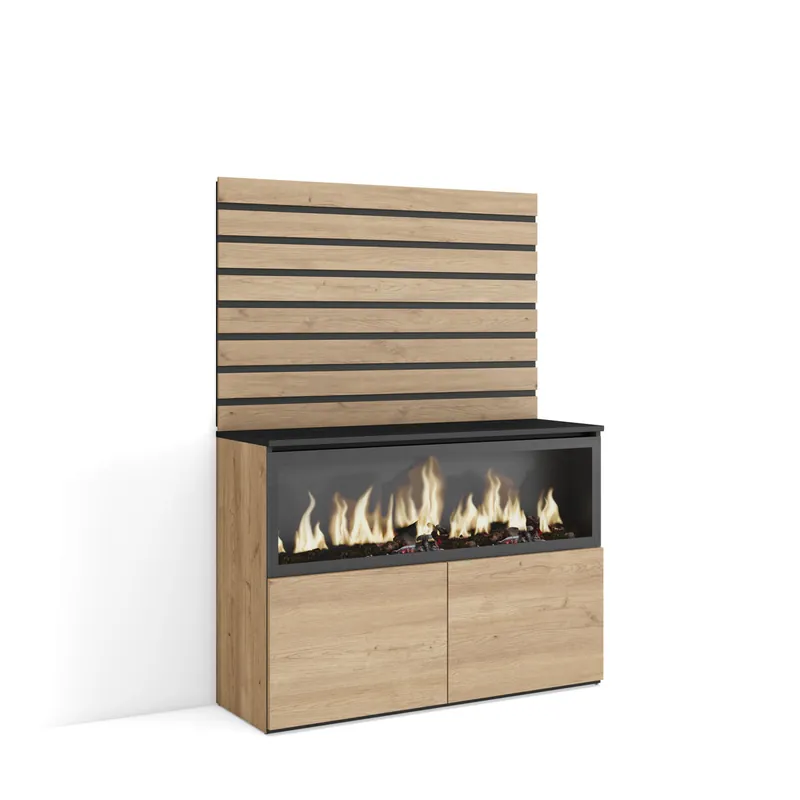 Aparador | Con almacenamiento | 107x145x35 cm | Dormitorio, habitación | Chimenea eléctrica XXL | Estilo Moderno | Blanco - Muebles