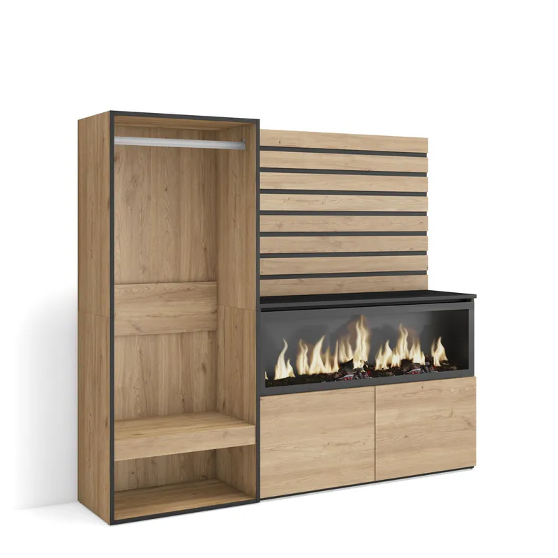 Aparador | Con almacenamiento | 167x145x35 cm | Dormitorio, habitación | Chimenea eléctrica XXL | Vestidor abierto | Estilo Moderno | Blanco - Muebles