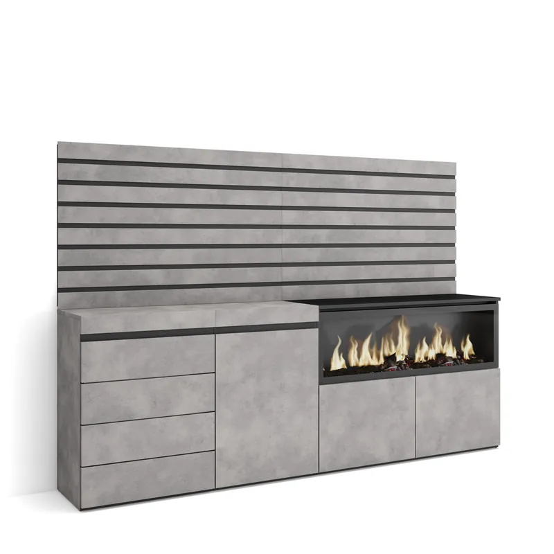 Aparador | Con almacenamiento | 214x145x35 cm | Dormitorio, habitación | Chimenea eléctrica XXL | Cómoda, Cajonera | Estilo Moderno | Blanco - Muebles