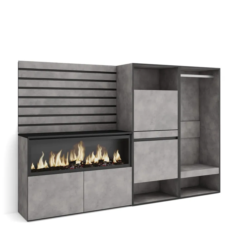 Aparador | Con almacenamiento | 227x145x35 cm | Dormitorio, habitación | Chimenea eléctrica XXL | Zapatero | Vestidor abierto | Estilo Moderno | Blanco - Muebles