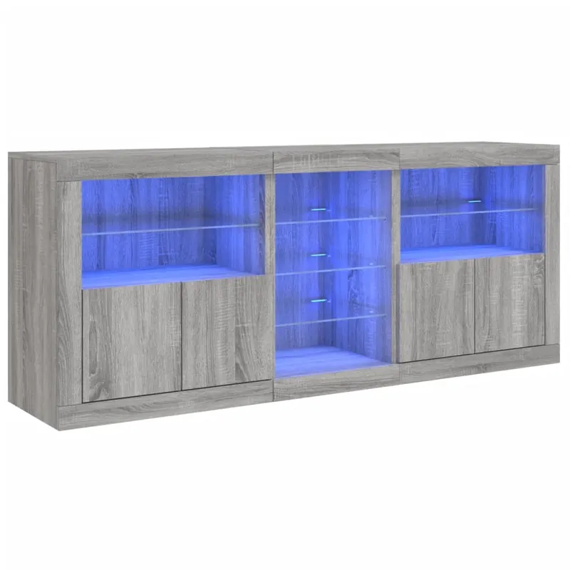 vidaXL Aparador con luces LED gris hormigón 181,5x37x67 cm - Muebles