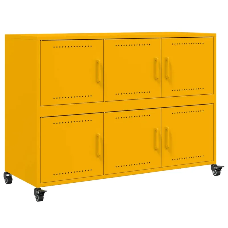 Aparador - Mueble de almacenamiento de acero amarillo mostaza 100,5x39x72 cm es2176