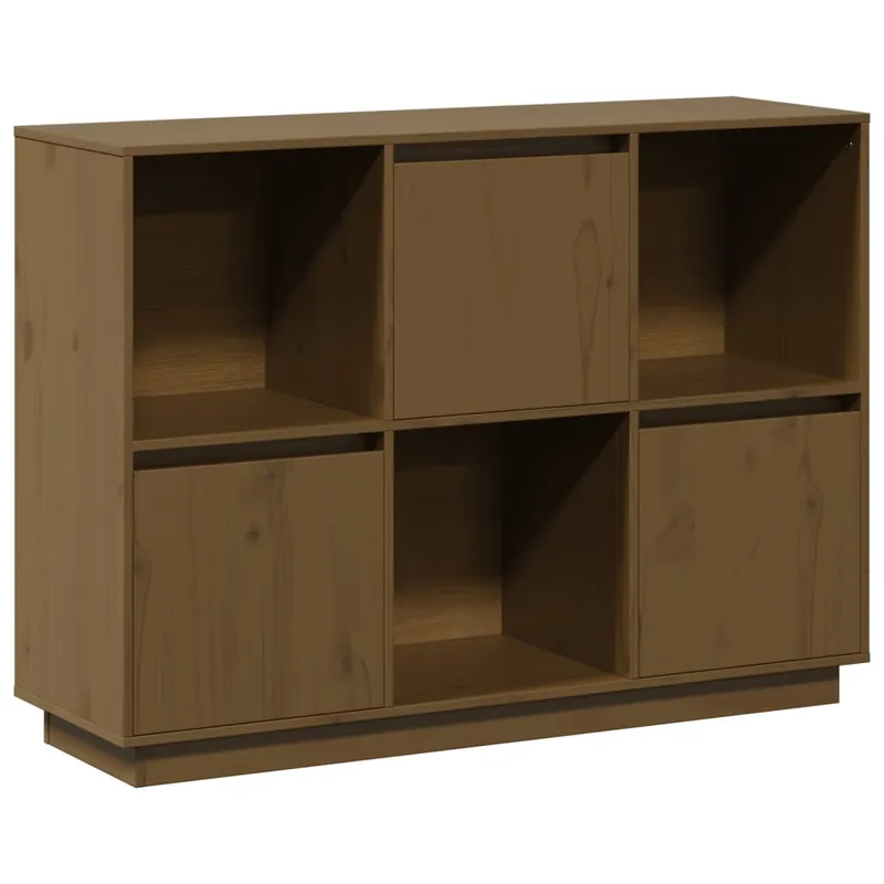 Aparador - Mueble de almacenamiento de madera maciza de pino marrón miel 110,35x35x80 cm es3983