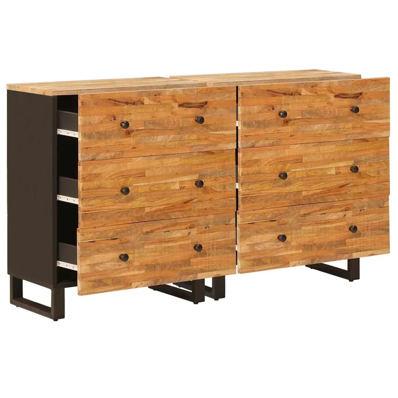 Aparador - Mueble de almacenamiento 2 pcs Marrón 60 x 33 x 75 cm Madera de mango maciza es19
