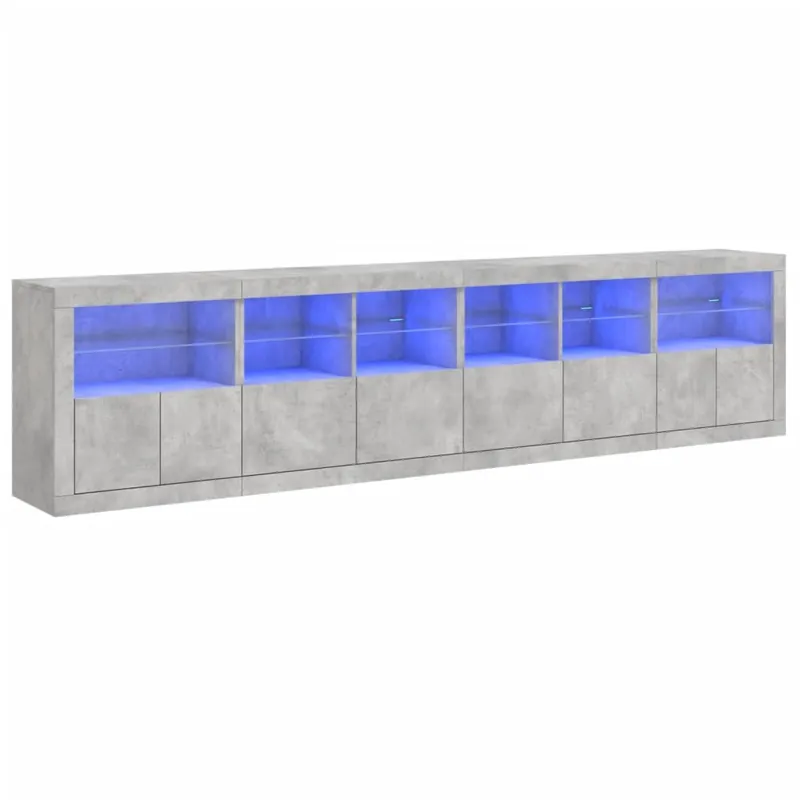 Aparador - Mueble de almacenamiento con luces LED gris hormigón 283x37x67 cm es1956