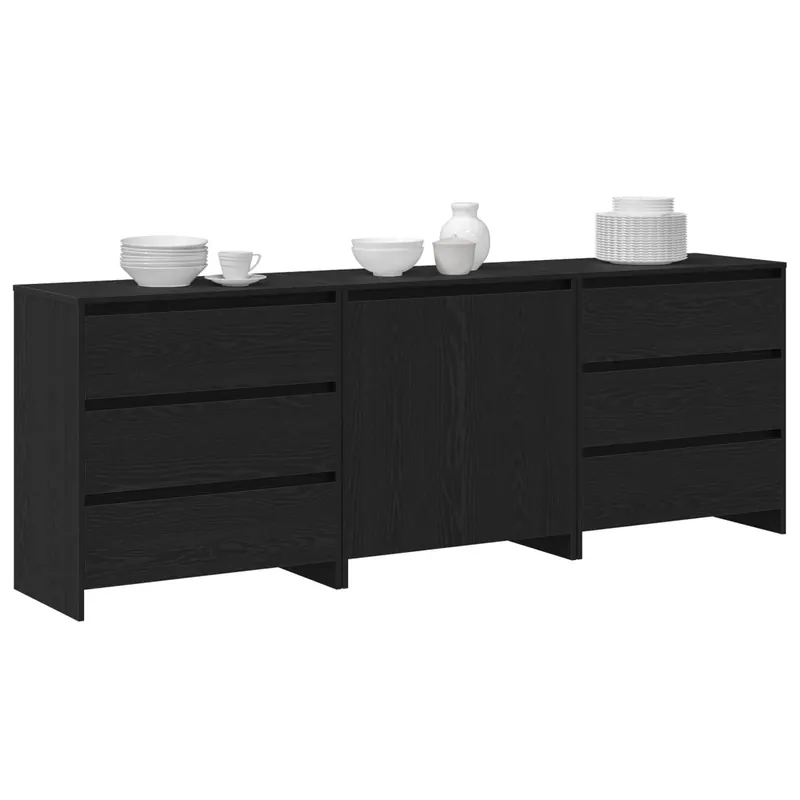 Aparador - Mueble de almacenamiento 3 pcs Negro 70 x 41 x 75 cm Madera de ingeniería es57