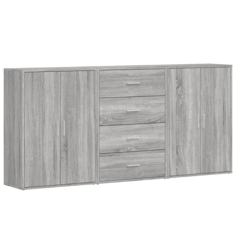 Aparador - Muebles de almacenamiento 3 uds madera de ingeniería gris hormigón 60x31x84 cm es5323