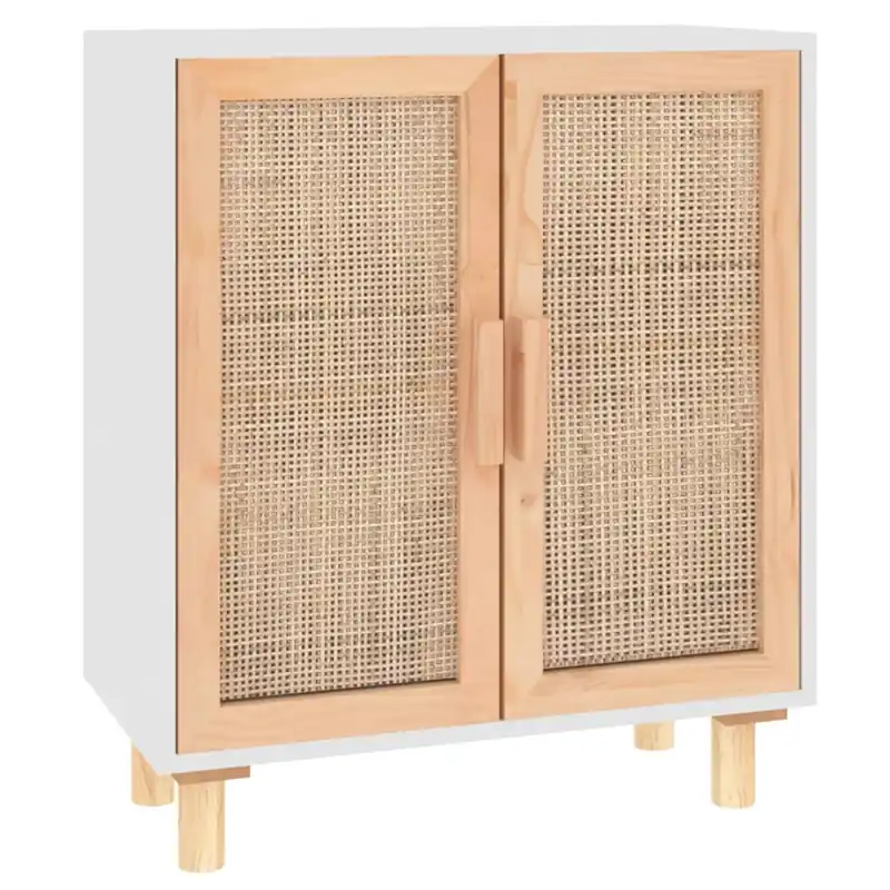 Aparador - Mueble de almacenamiento negro madera pino maciza y ratán natural 60x30x70 cm es4813