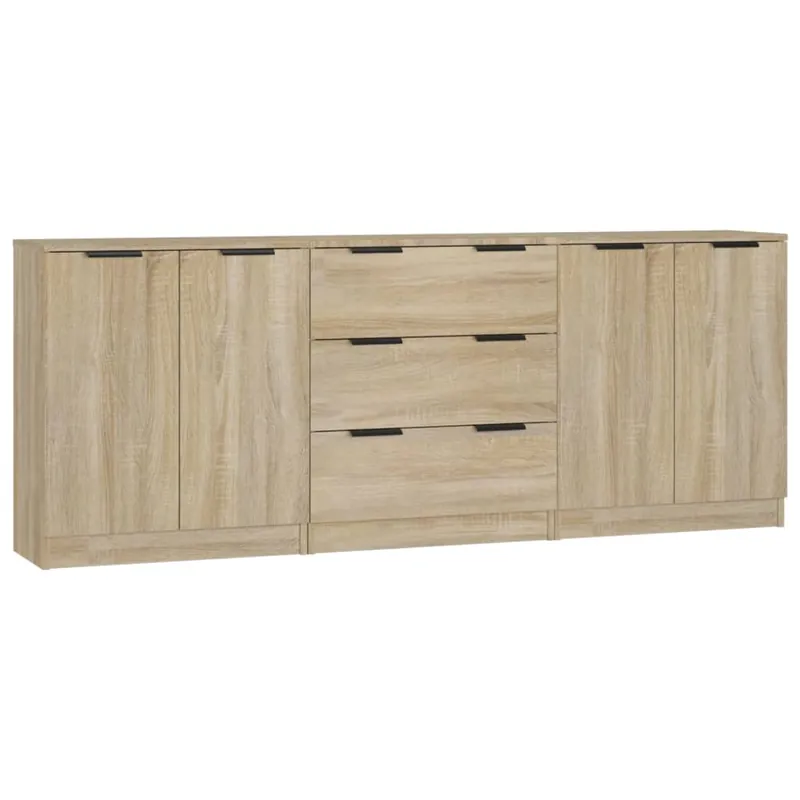 Aparador - Mueble de almacenamiento de 3 piezas madera contrachapada gris hormigón es2162