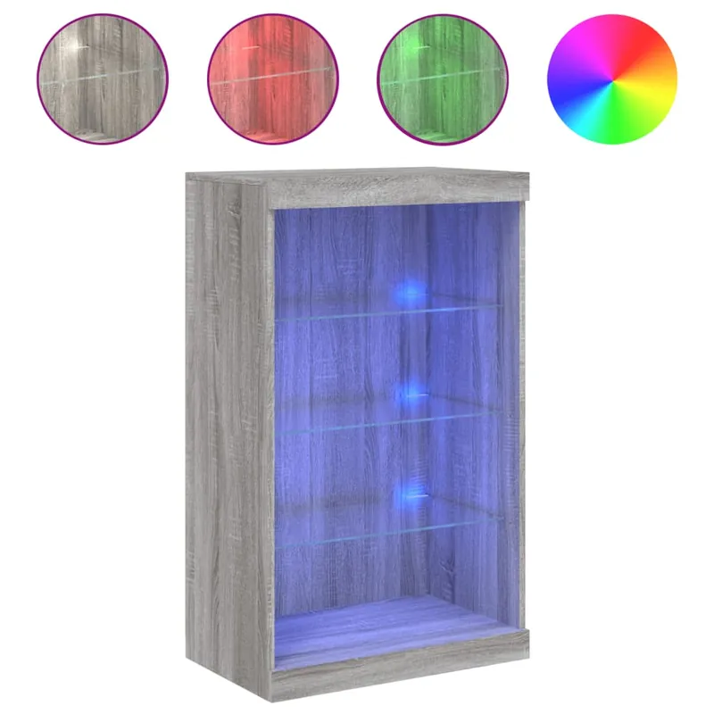 Aparador - Mueble de almacenamiento con luces LED gris hormigón 60,5x37x100 cm es1963