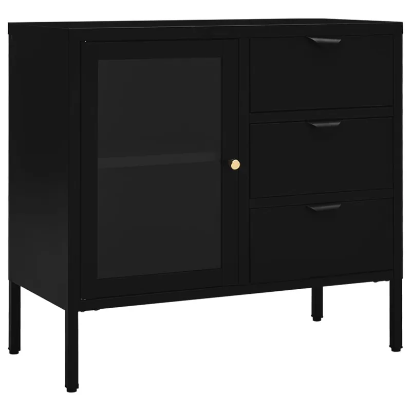 Aparador - Mueble de almacenamiento de acero y vidrio templado negro 75x35x70 cm es2414