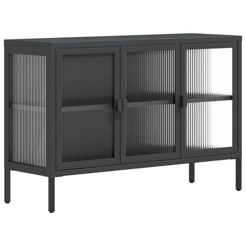 Aparador - Mueble de almacenamiento de vidrio y acero negro 105x35x70 cm es4039