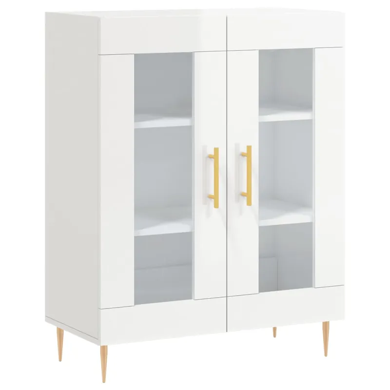 Aparador - Mueble de almacenamiento de madera contrachapada blanco brillante 69,5x34x90 cm es2581