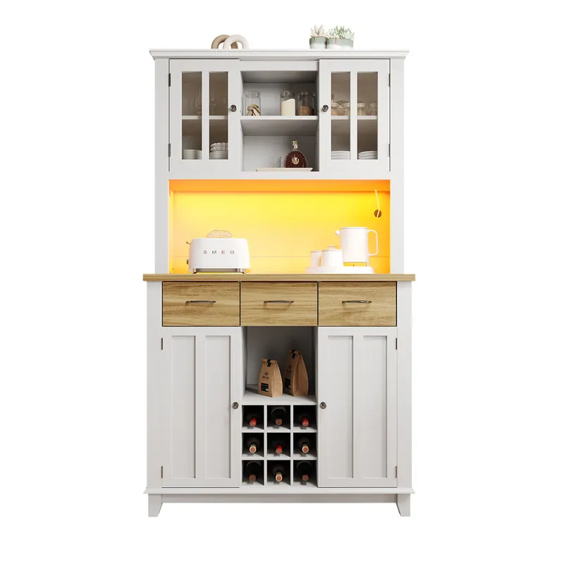 Aparador 106 x 40 x 179.5 cm - Mueble alto con estantes ajustables, Sideboard con iluminación LED - Blanco